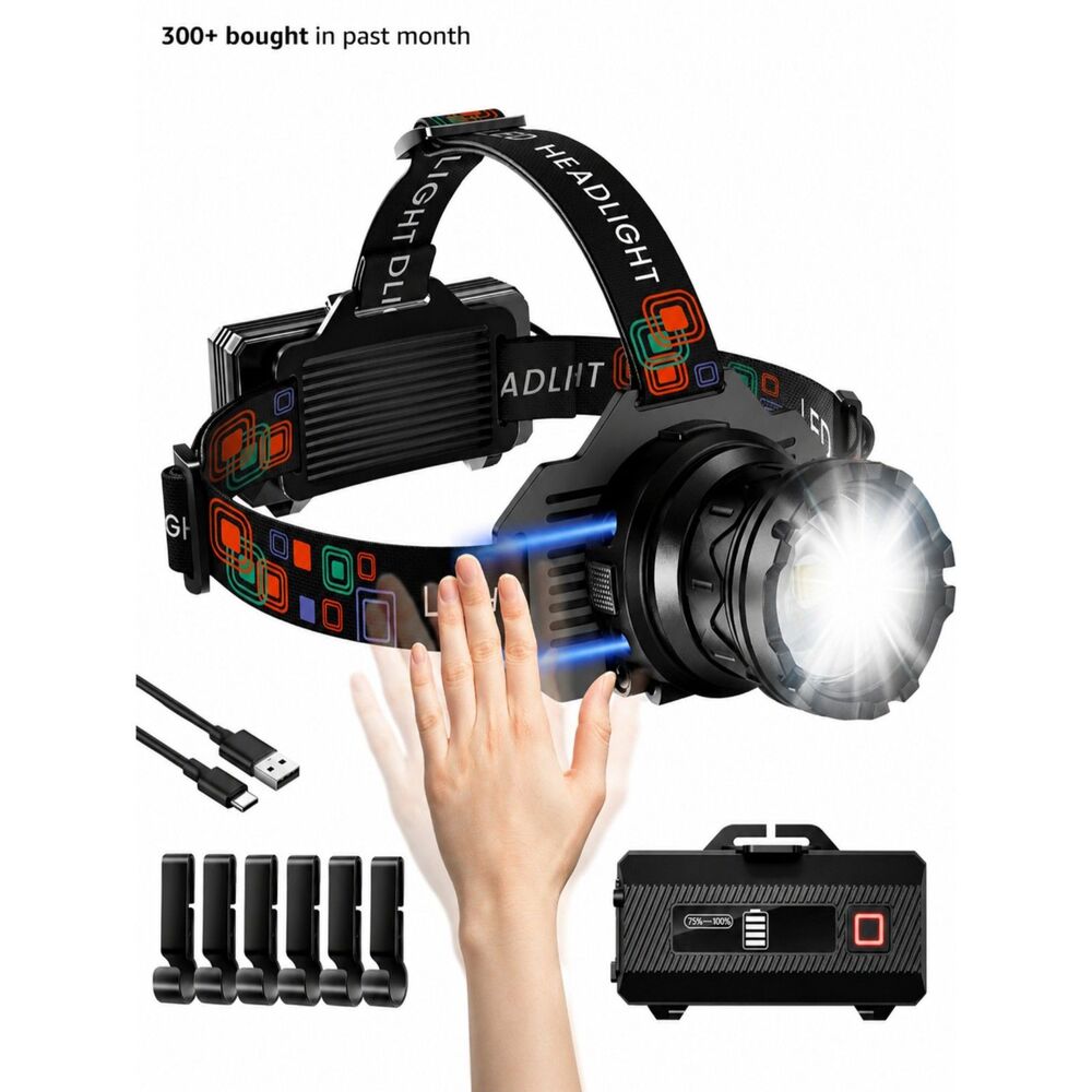 NEW Headlamp 3000 LM High Performance Waterproof Motion Sensor Control